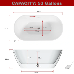 TOPSALEWHOLESALE 55" Freestanding Soaking Bathtub with Chrome Overflow and Drain, White Acrylic