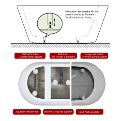 TOPSALEWHOLESALE 55" Freestanding Soaking Bathtub with Chrome Overflow and Drain, White Acrylic