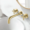 TOPSALEWHOLESALE Wall Mount Bathroom Faucet, 3 Holes 2 Cross Handles, Brushed Gold