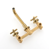 TOPSALEWHOLESALE Wall Mount Bathroom Faucet, 3 Holes 2 Cross Handles, Brushed Gold